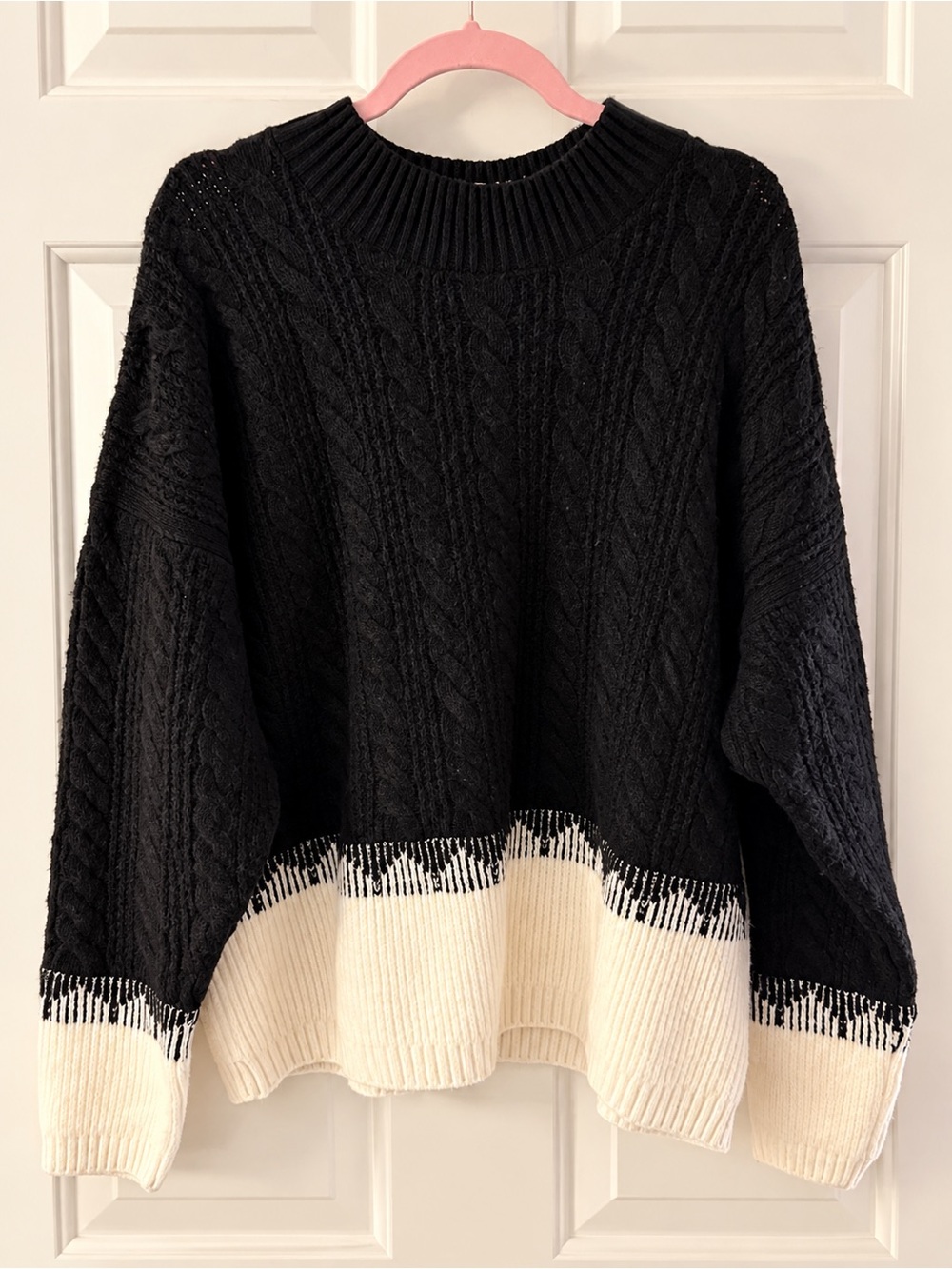 Liz Claiborne Sweater XXL NWT Black Cream Colorblock Oversized Wool Blend